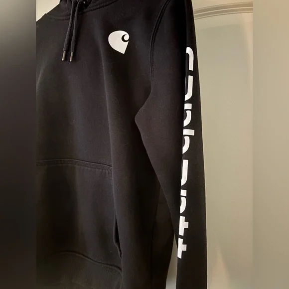 Carhartt Black Hoodie with White Sleeve Logo women’s sm 4-6 - Picture 2 of 6